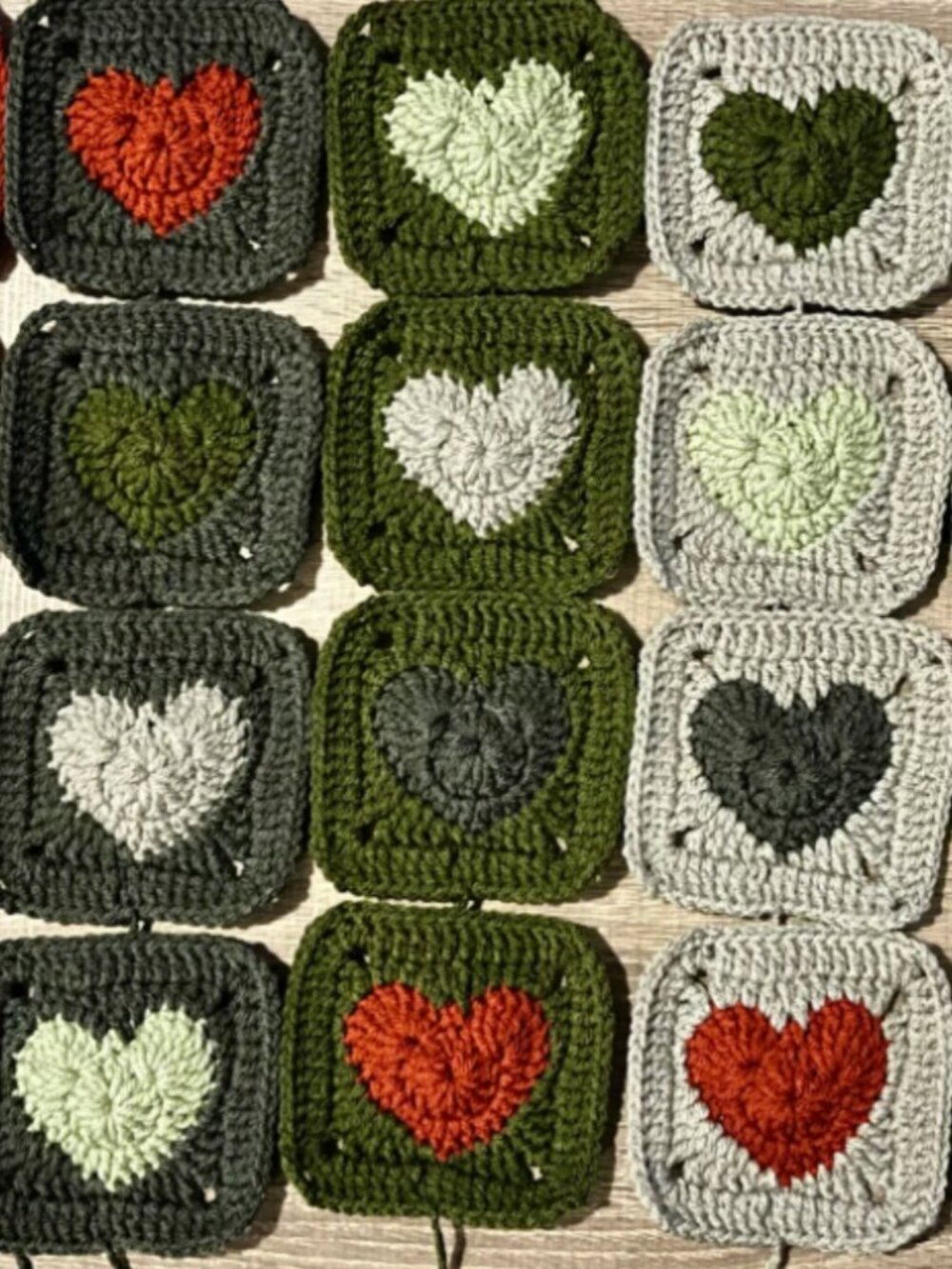 Lot of 20 5” Autumn Bloom Heart Crochet HEART GRANNY SQUARES Afghan DIY Throw
